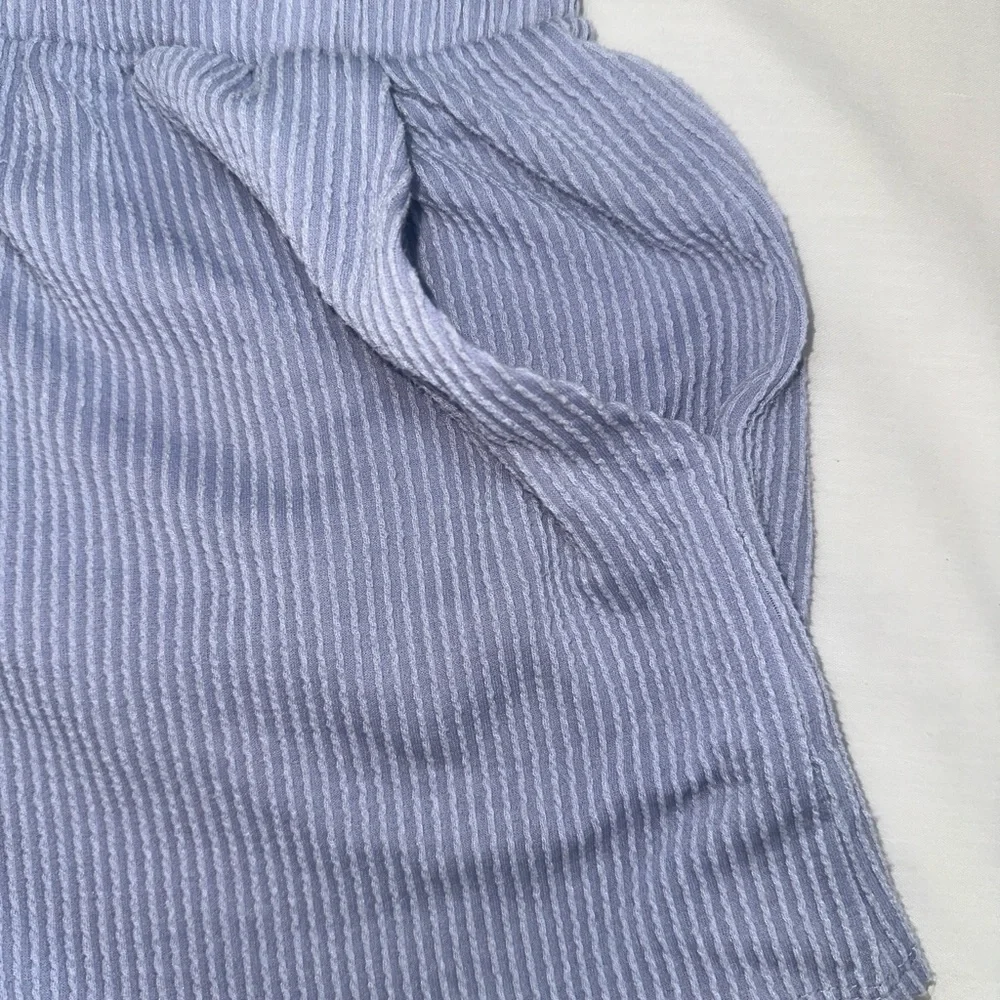 Tres Bien Blue Ribbed Lounge Set Oversized Top and Matching Casual Shorts Size M